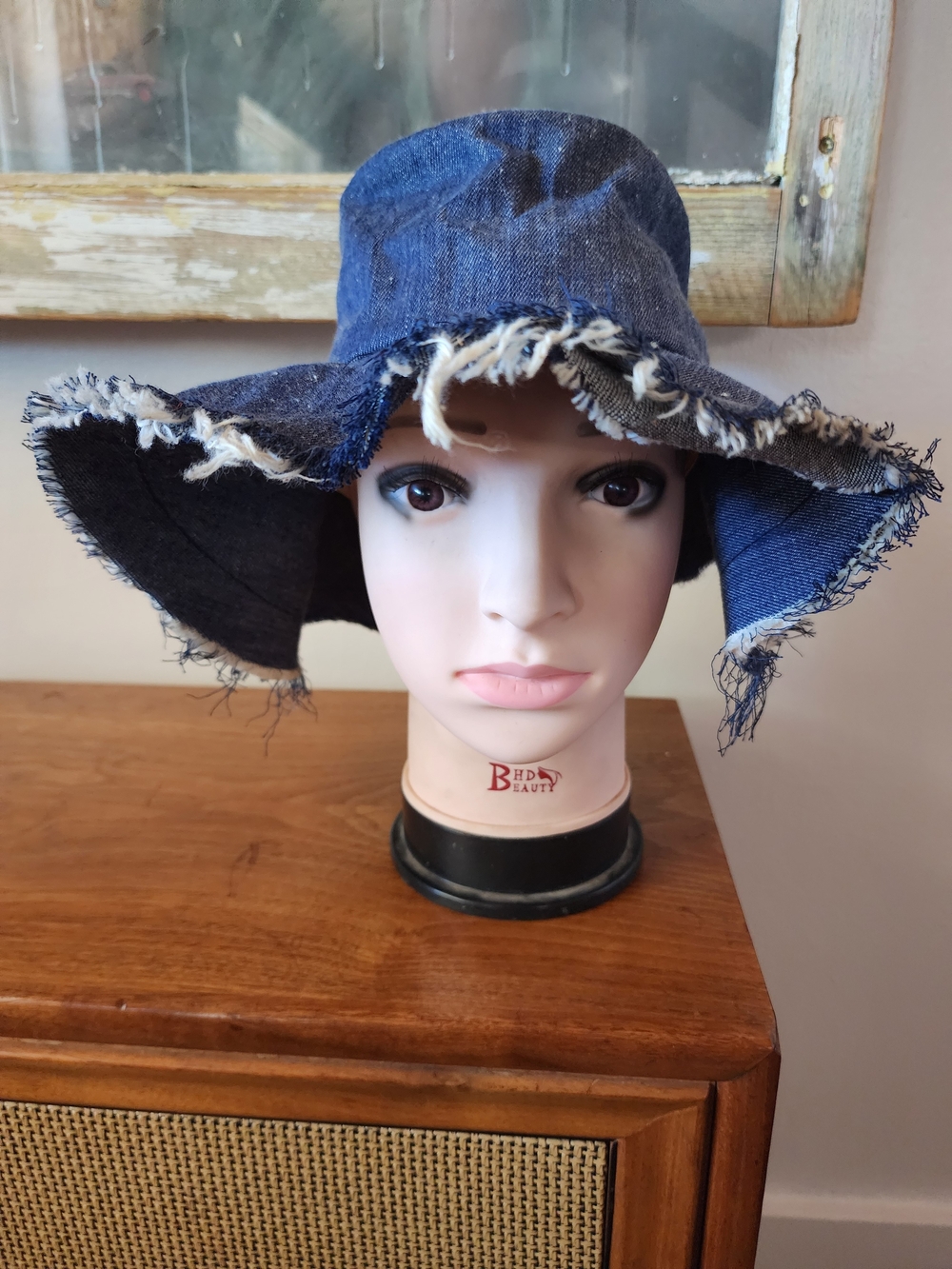Vintage Selvedge Women's Distressed Denim Wide-Brim Sun Hat